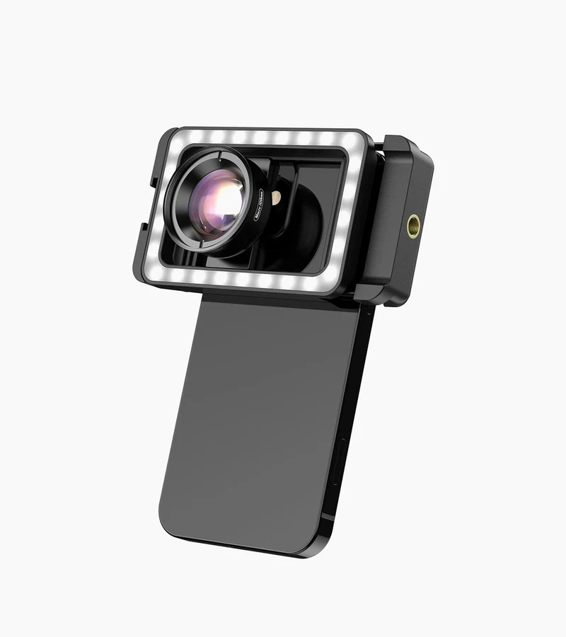 APEXEL Clip d'objectif de téléphone portable 3 en 1 et kit d'objectif macro 100 mm avec lumière de remplissage