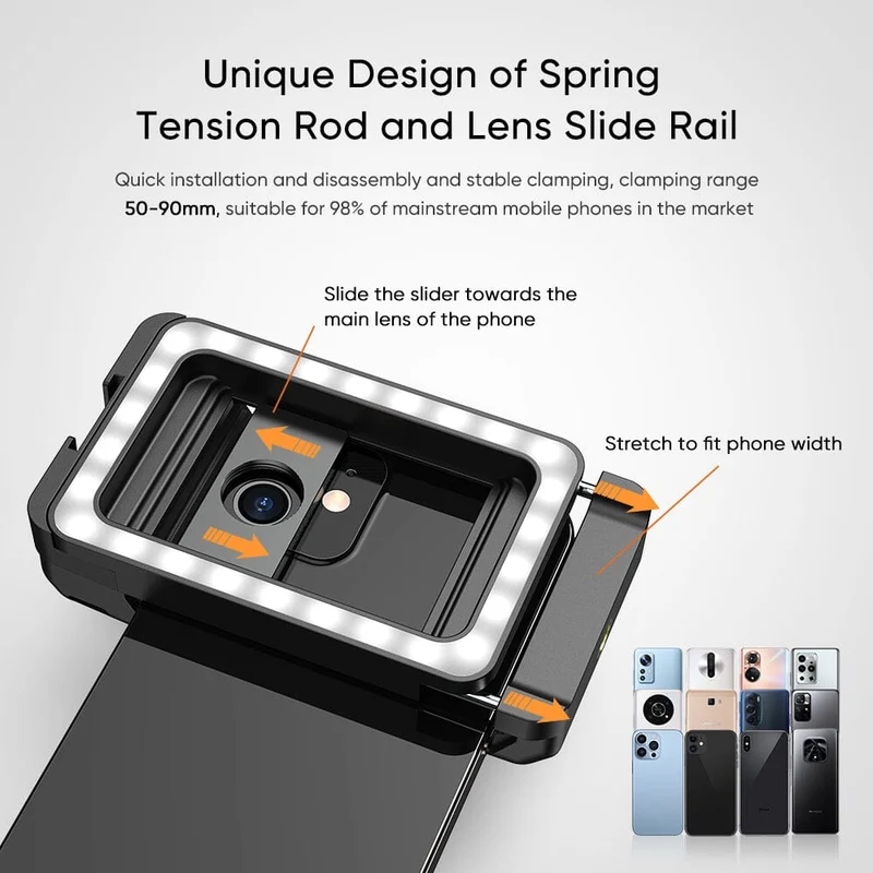 APEXEL Clip d'objectif de téléphone portable 3 en 1 et kit d'objectif macro 100 mm avec lumière de remplissage