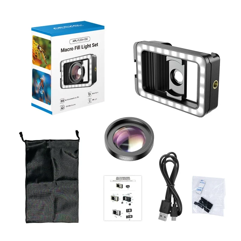 Objectif macro APEXEL M15 avec éclairage d'appoint