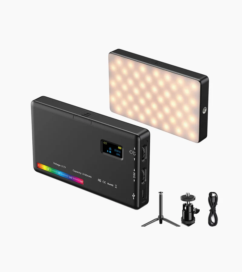 Kit d'éclairage LED RGB FL07 CRI95+ à intensité variable, format poche, pour la photographie et le vlogging.