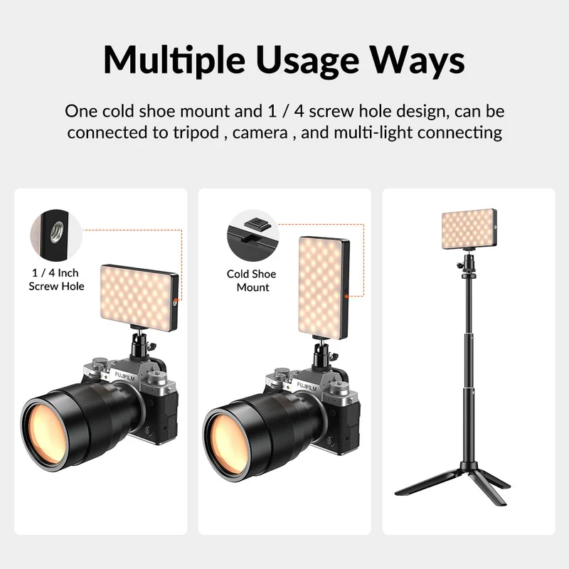 Kit d'éclairage LED RGB FL07 CRI95+ à intensité variable, format poche, pour la photographie et le vlogging.
