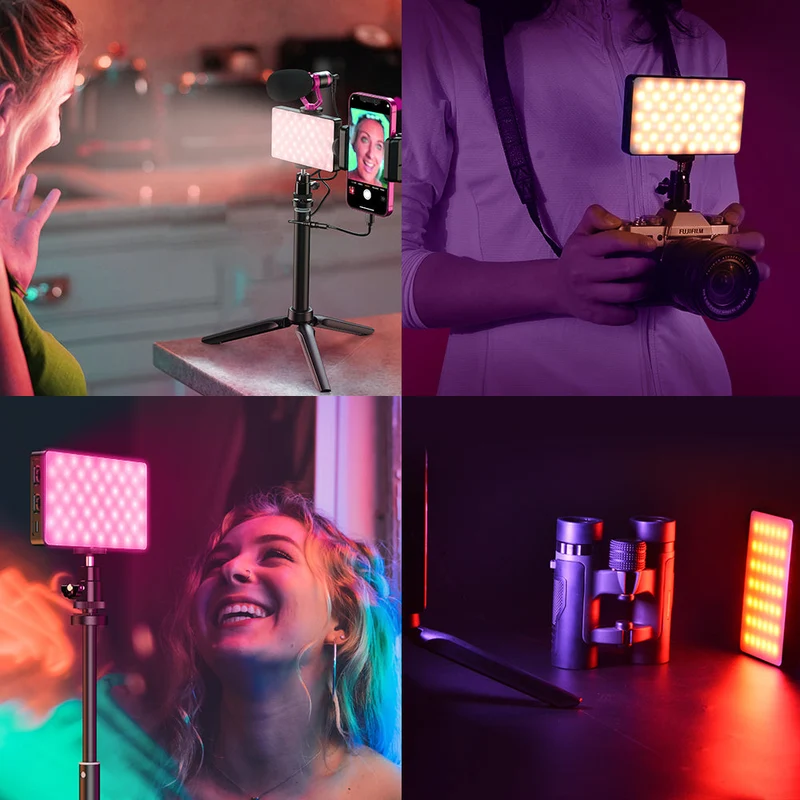 Kit d'éclairage LED RGB FL07 CRI95+ à intensité variable, format poche, pour la photographie et le vlogging.