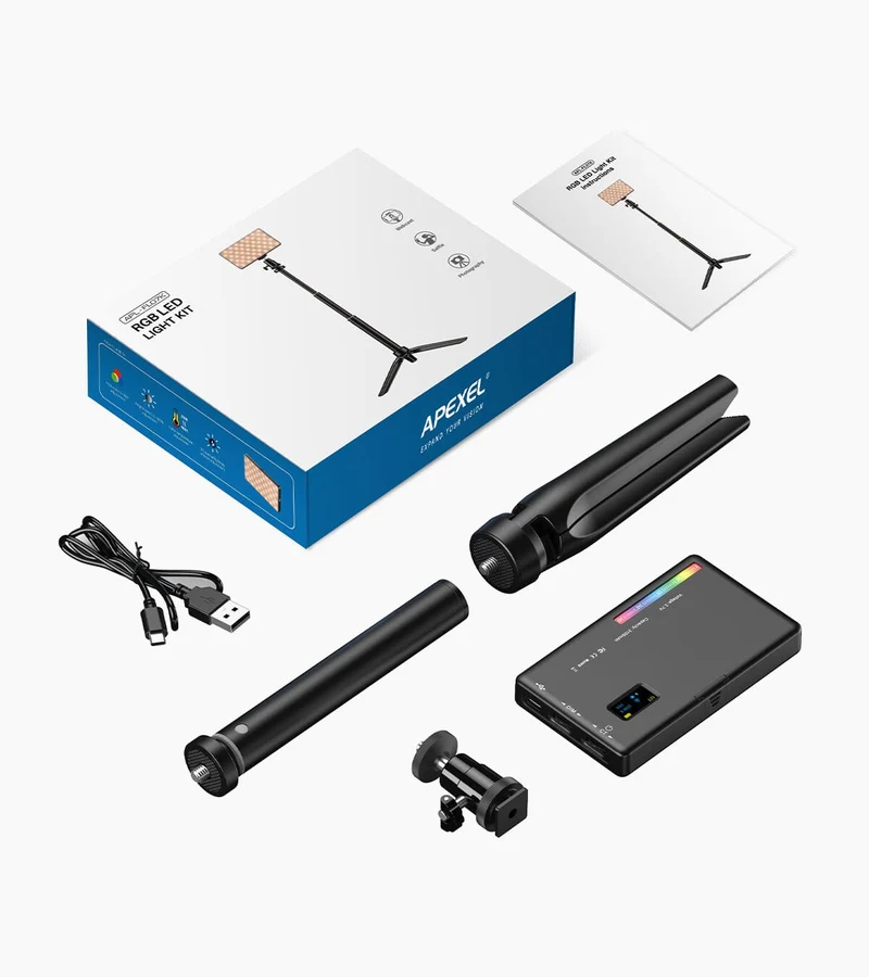 Kit d'éclairage LED RGB FL07 CRI95+ à intensité variable, format poche, pour la photographie et le vlogging.