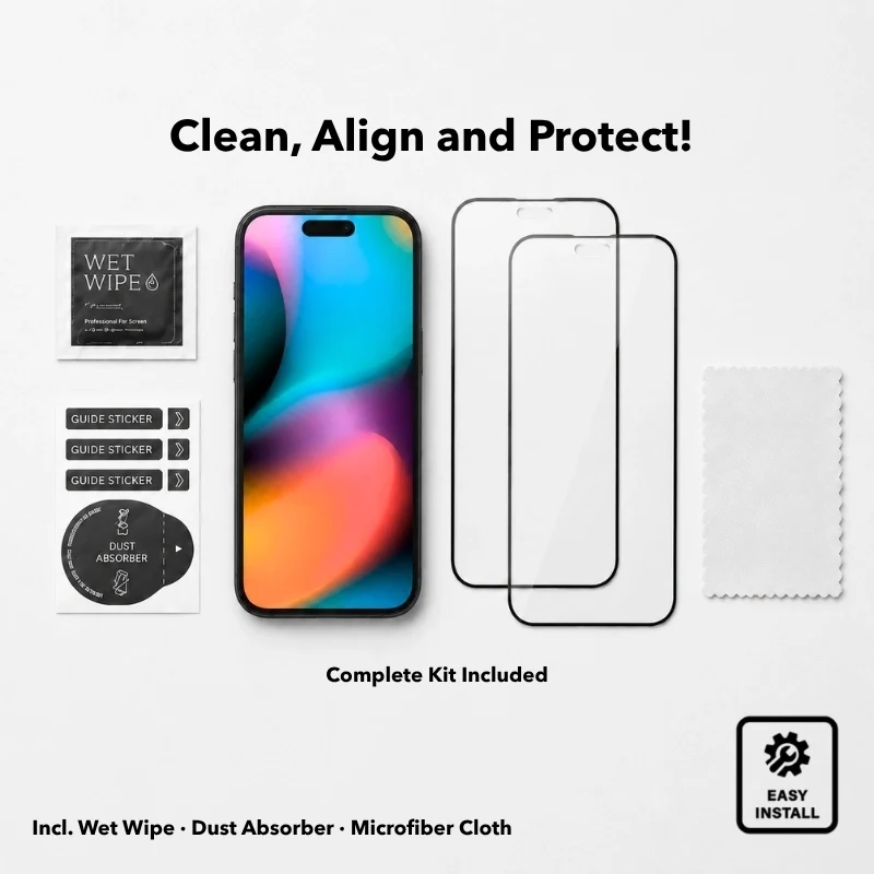 Verre blindé 3D (2 pièces) - iPhone 16 Pro