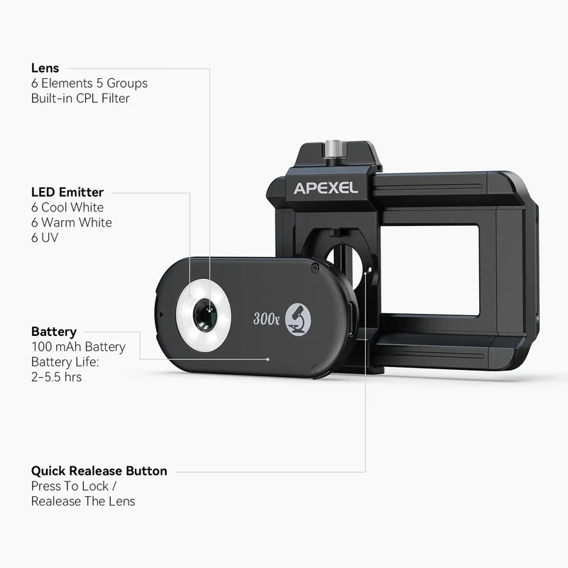Objectif de microscope PhoneMicro série 5 100X/150X/200X/300X