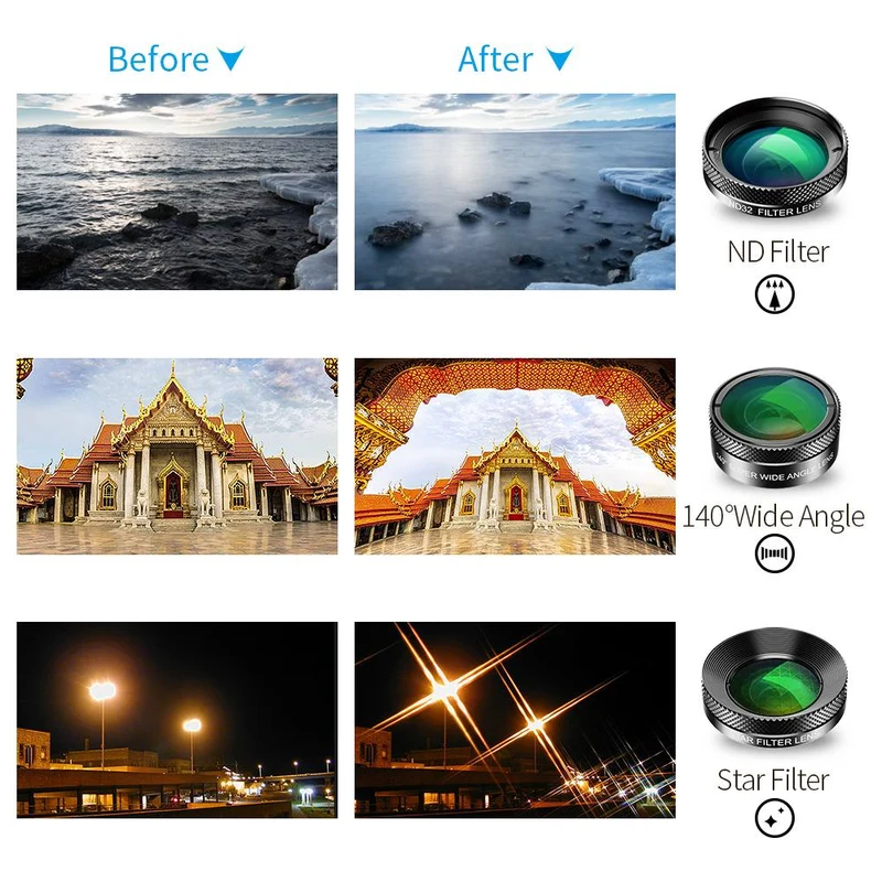 Kit d'objectif d'appareil photo de téléphone 6 en 1