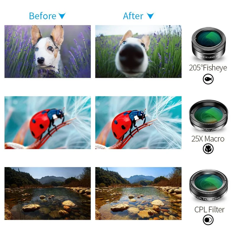 Kit d'objectif d'appareil photo de téléphone 6 en 1