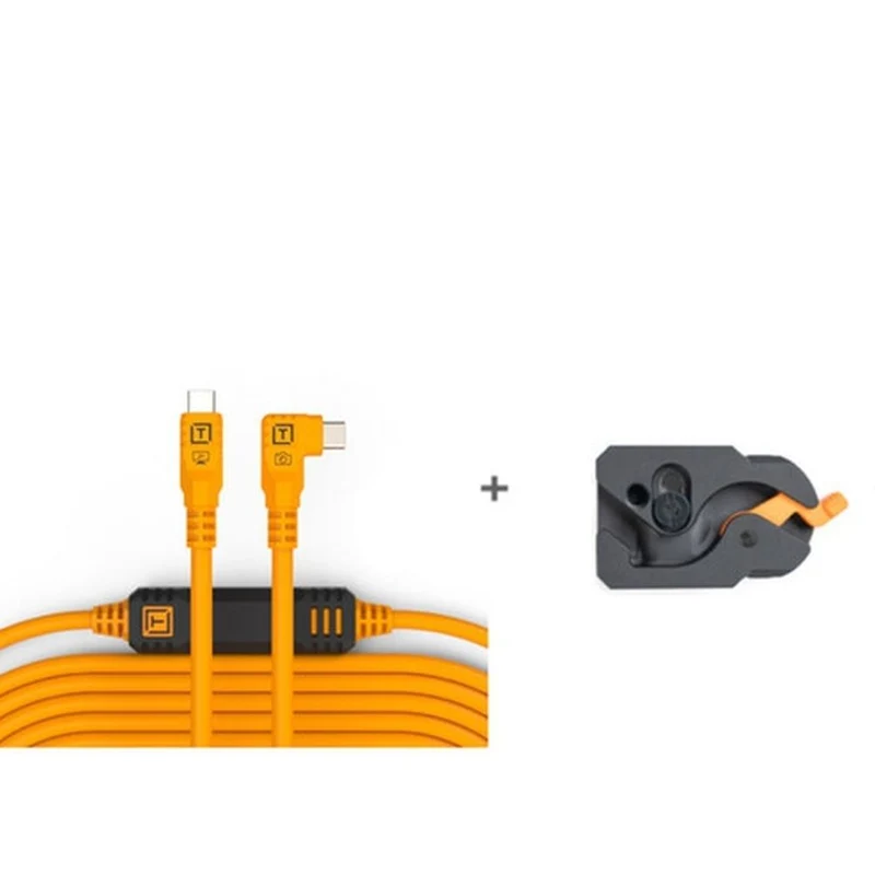 Tether Tools TetherGuard LeverLock & Set de Câbles, USB-C Droit à USB-C Coudé, 9,4 m, Orange Haute Visibilité