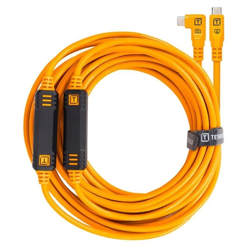 Tether Tools TetherGuard LeverLock & Set de Câbles, USB-C Droit à USB-C Coudé, 9,4 m, Orange Haute Visibilité