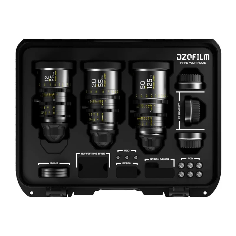 DZOFilm Kit d'objectifs Pictor Zoom 3 avec étui 12-25/20-55/50-125 T2.8 (noir)