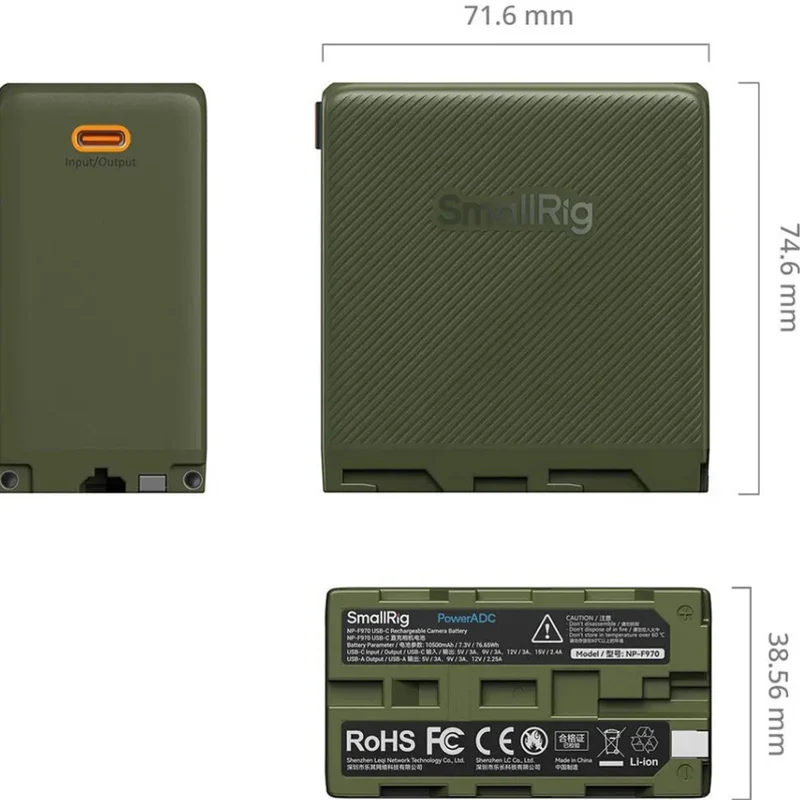 SmallRig 4577 NP-F970 USB-C Batterie Rechargeable pour Appareil Photo, Verte
