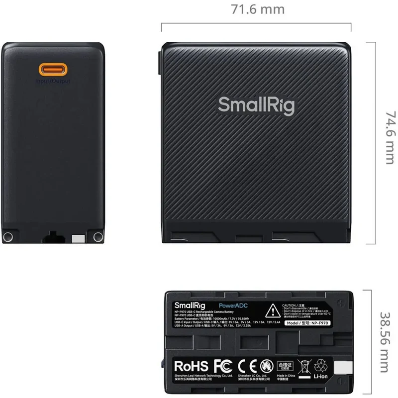 SmallRig 4469 NP-F970 USB-C Batterie Rechargeable pour Appareil Photo, Noir