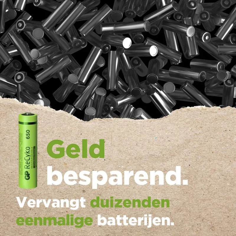 GP NiMH ReCyko AAA 650mAh 1,2V Rechargeable, 2 Pièces