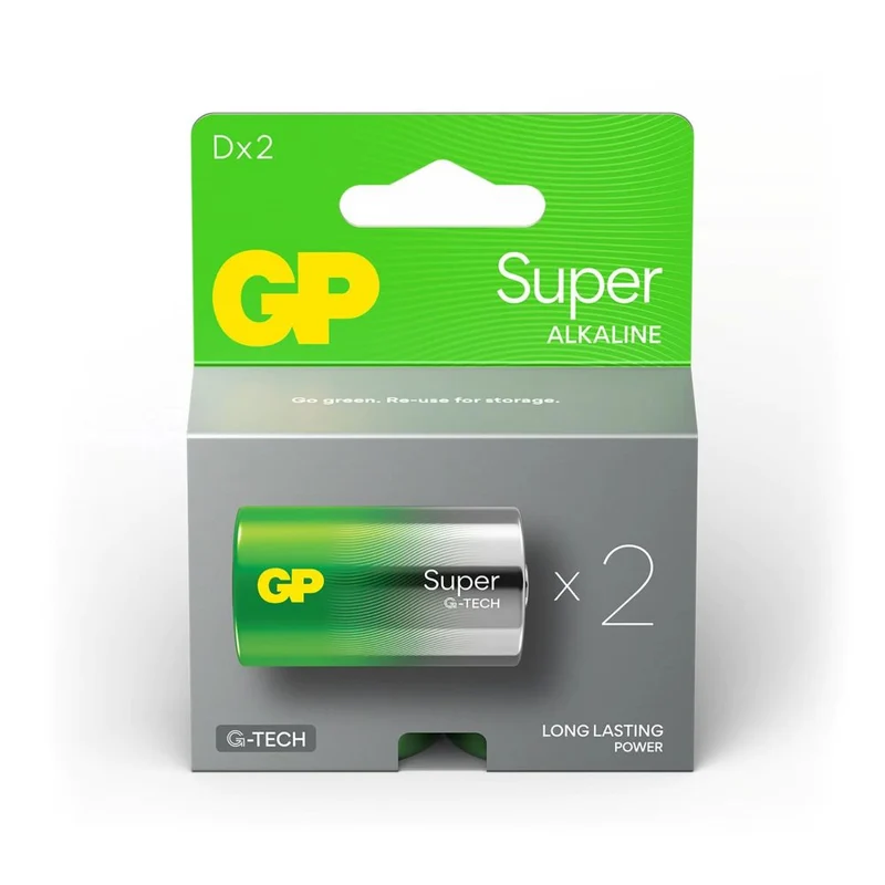 GP Pile Super Alcaline D Mono grande tige, blister 2