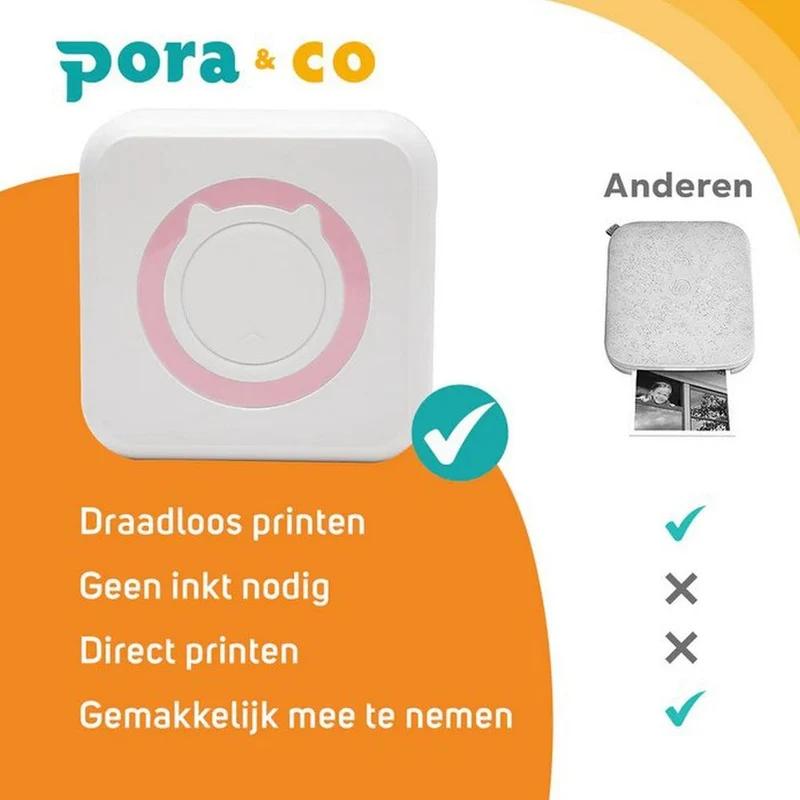 Pora&co Mini imprimante pour mobile, rose