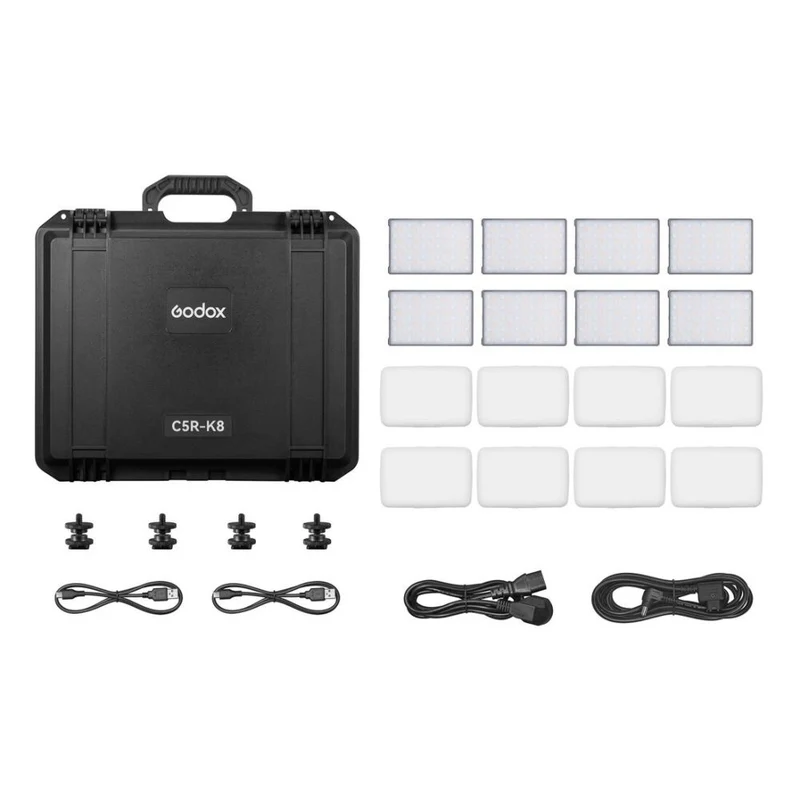 Godox C5R K8 Mobile RGB LED 8 Light Kit avec Étui de Charge (Kit de 8 lumières RVB Godox C5R K8 Mobile RGB LED avec Étui de chargement)