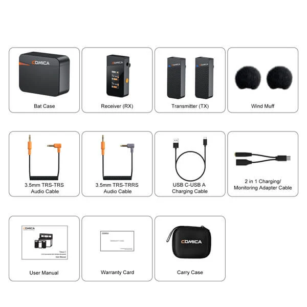 Comica Mini Microphone sans Fil 2.4G - 2 Émetteurs + Étui de Chargement