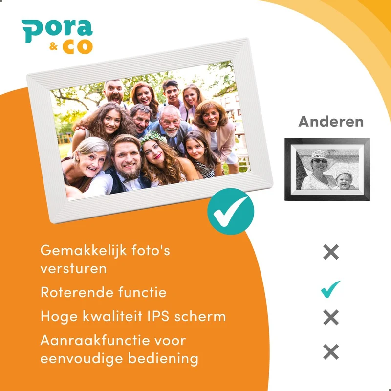 Pora&co Cadre photo numérique avec WiFi et application Frameo 10 pouces, blanc