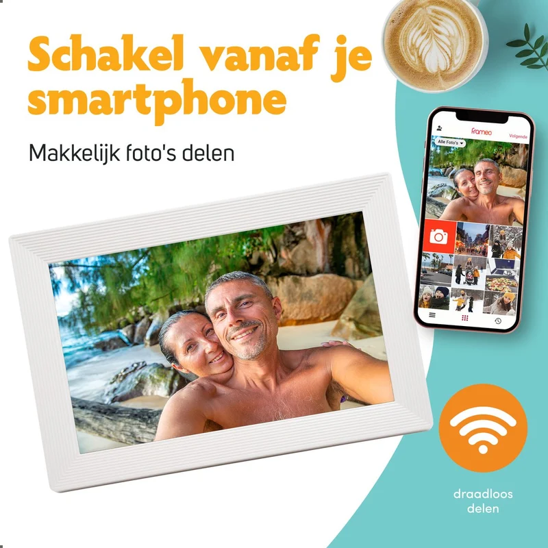 Pora&co Cadre photo numérique avec WiFi et application Frameo 10 pouces, blanc