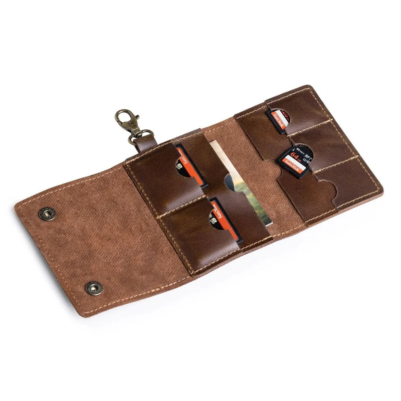 The Hantler Porte-cartes mémoire Brun chocolat / Laiton, 3x SD + 2x CF