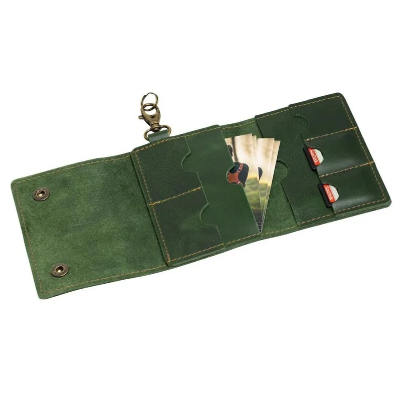 The Hantler Porte-cartes mémoire Premium vert / laiton, 3x SD + 2x CF