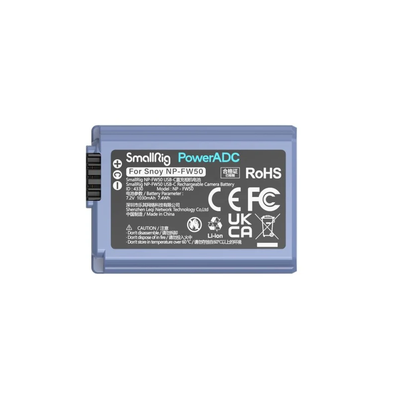 SmallRig NP-FW50 USB-C Batterie pour Appareil Photo Rechargeable 4330