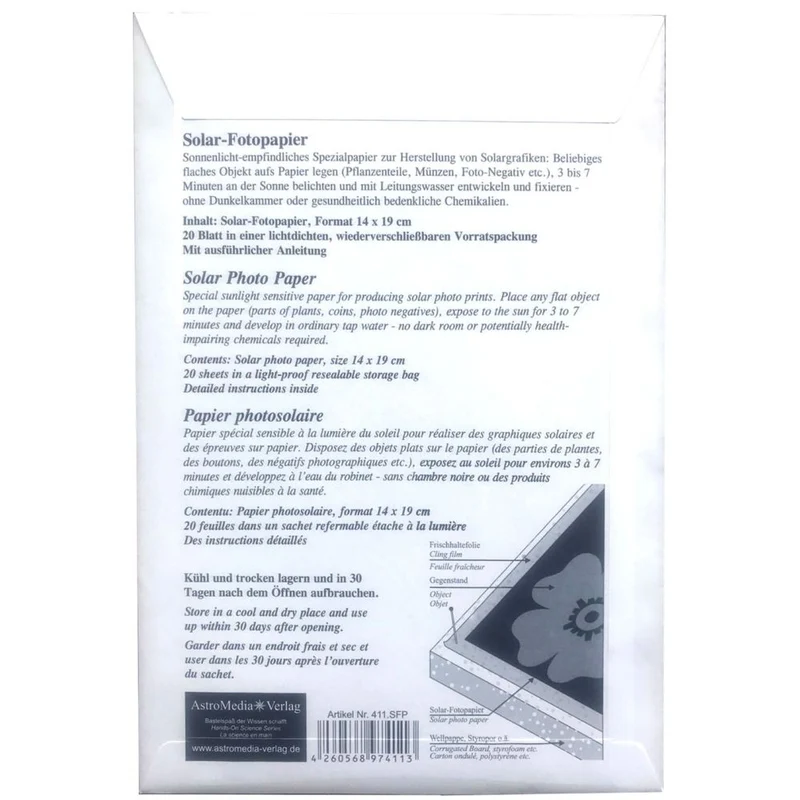 B.I.G. Papier photo solaire Astromedia, 14 x 19 cm, 20 feuilles
