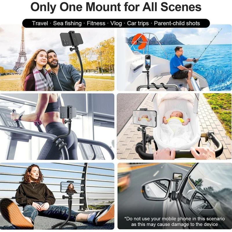 Telesin Bras flexible pour GoPro & smartphone avec support téléphone