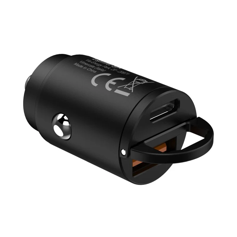 Celly Chargeur Voiture Noir Label USB-C + Port USB, 30W