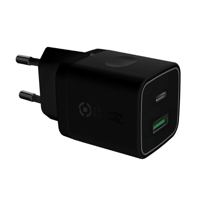 Celly Chargeur Mural Noir Label USB-C + Port USB, 20W