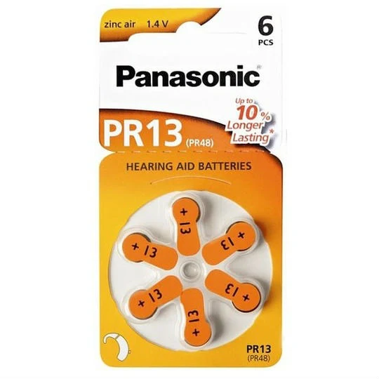 Panasonic PR13 (PR48) Piles pour Appareil Auditif, 6 Pièces