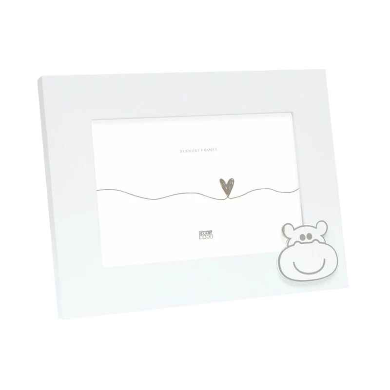 Deknudt Cadre Baby en blanc avec motif hippopotame 13x18 S66RK1