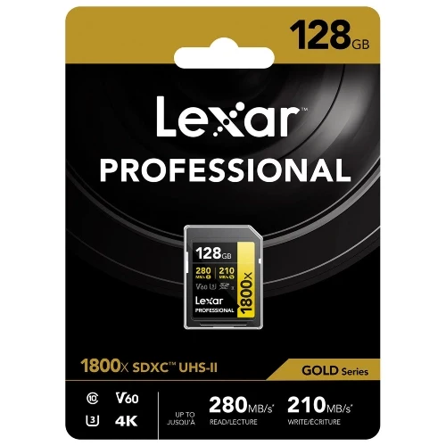 Lexar Professional SDXC 128 Go BL 1800x UHS-II V60 Doré
