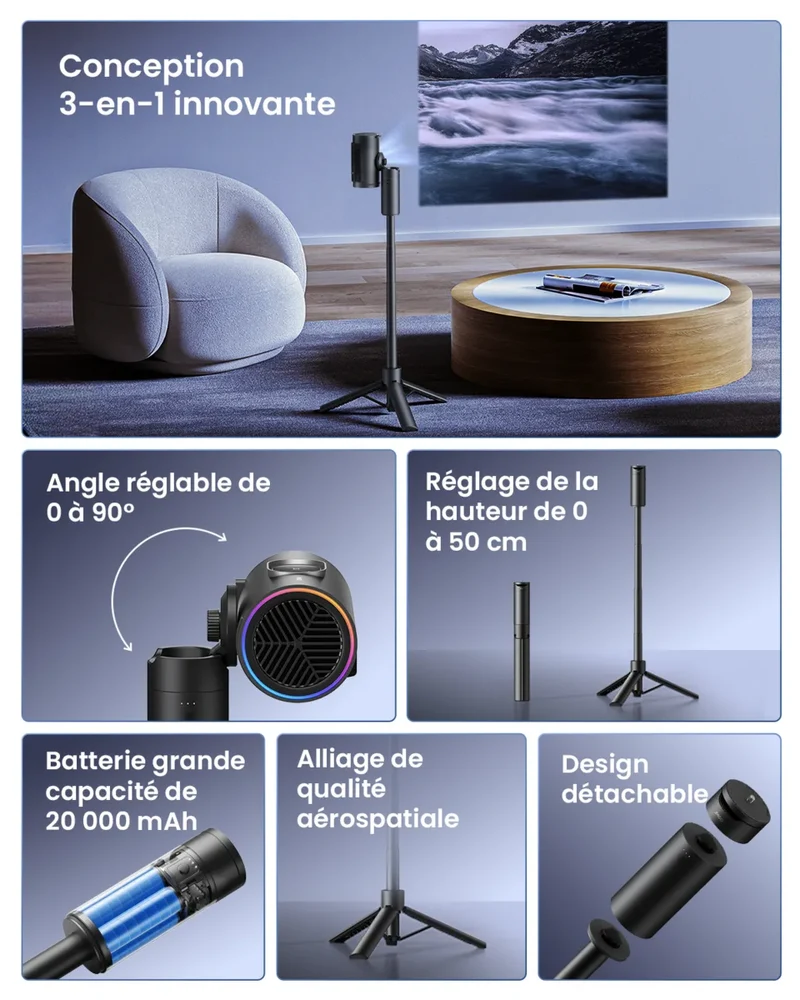 JMGO PicoPlay + Powerbank + Pied de sol + étui de tran