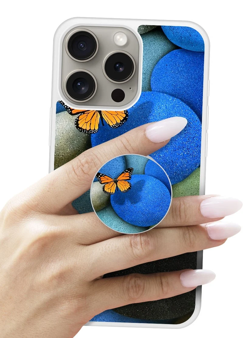 Grip imprimé | Design Papillon galet bleu