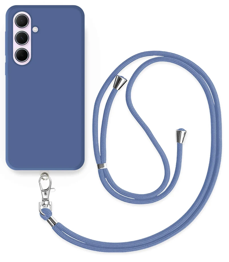 Cordon téléphone en nylon tressé 80cm réglable Bleu Gris