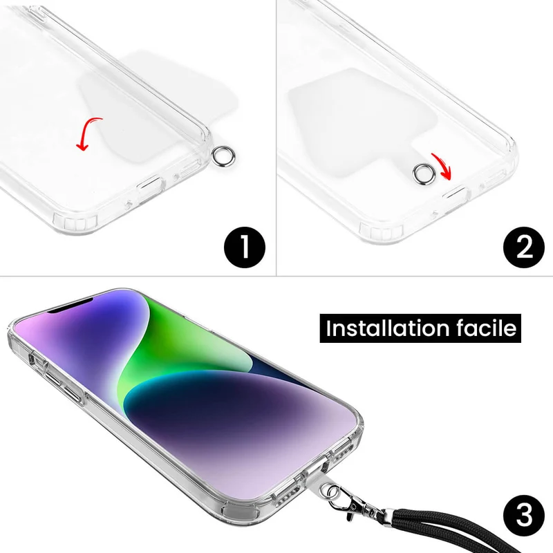 Cordon téléphone en nylon tressé 80cm réglable Bleu Gris