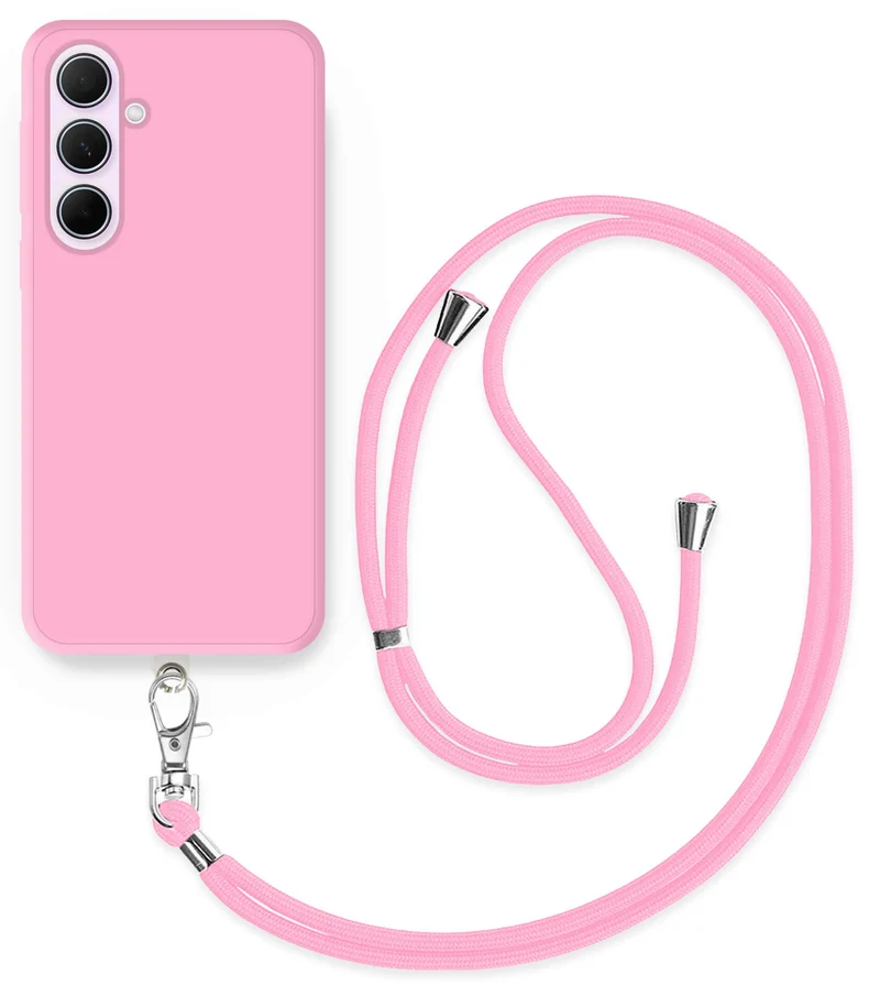 Cordon téléphone en nylon tressé 80cm réglable Rose Bonbon