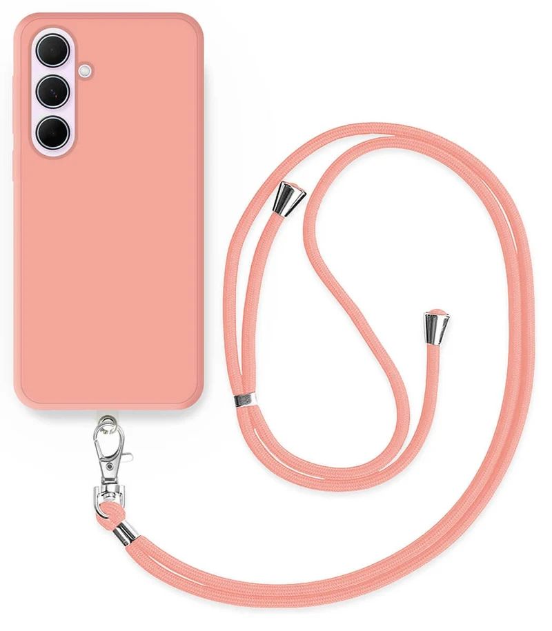 Cordon téléphone en nylon tressé 80cm réglable Rose