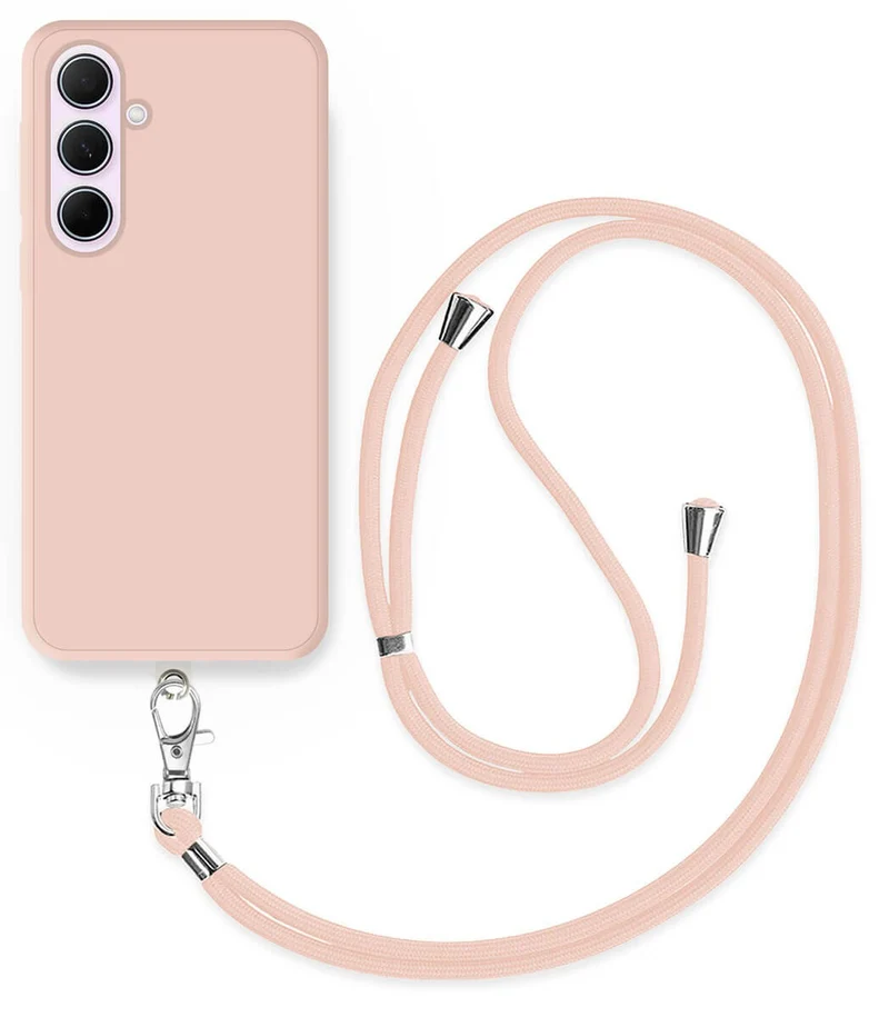Cordon téléphone en nylon tressé 80cm réglable Rose pâle