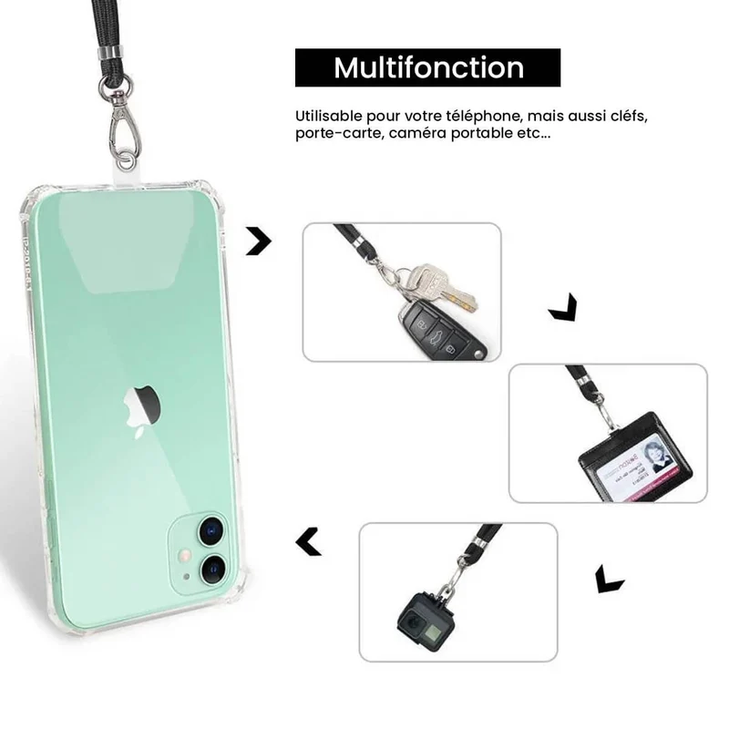 Cordon téléphone en nylon tressé 80cm réglable Rose pâle
