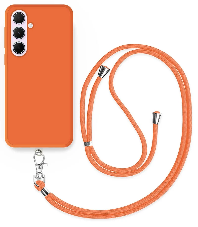 Cordon téléphone en nylon tressé 80cm réglable Orange Fluo