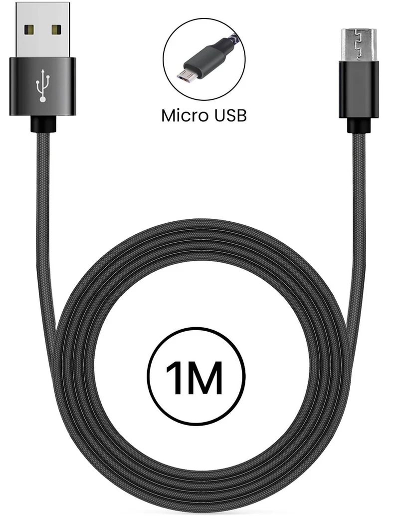 Câble Micro USB en nylon 1m 2A - Noir