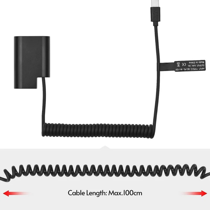 Caruba PD-DCC12 Panasonic DMW-BLF19 Batterie factice, câble spiralé USB Type C