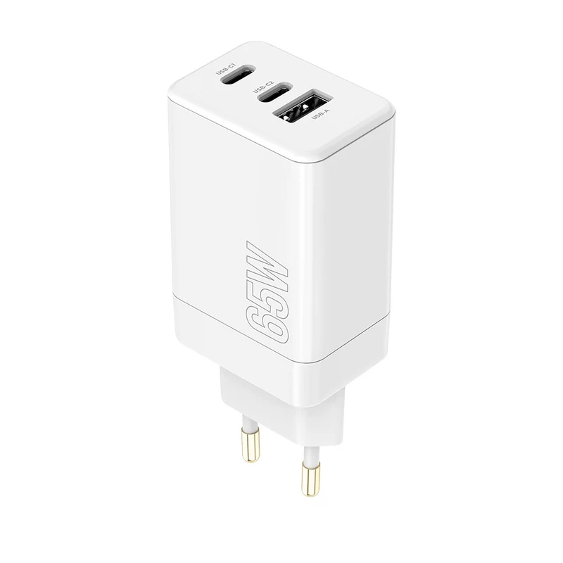 Chargeur USB-C 65W avec deux ports USB-C et un port USB - Blanc