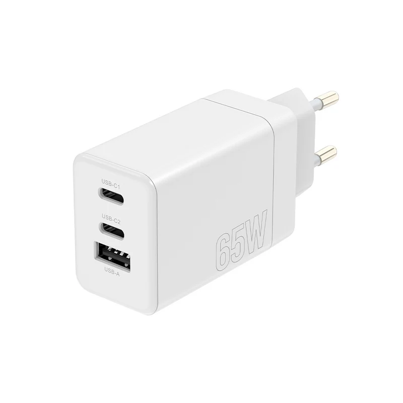 Chargeur USB-C 65W avec deux ports USB-C et un port USB - Blanc