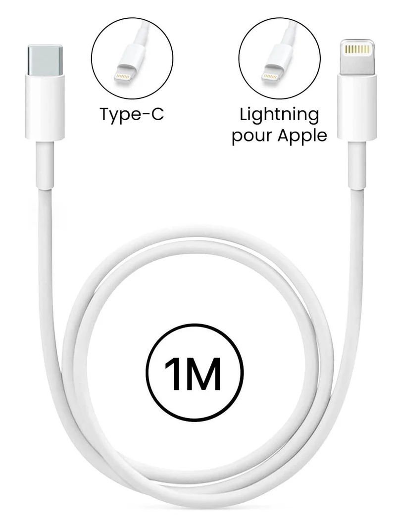 Câble USB Type-C vers Lightning 1m 20W 3A - Blanc