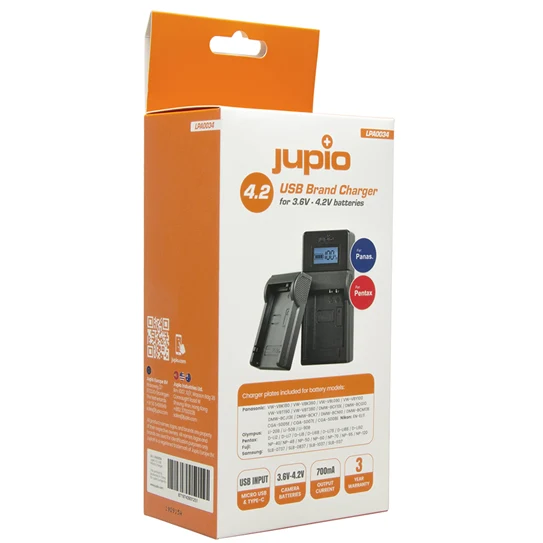 Jupio USB Brand Chargeur Kit pour Panasonic/Pentax 3.6V-4.2V les Batteries