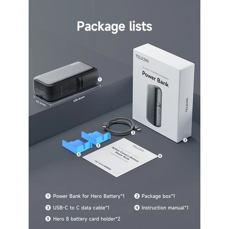 Telesin Powerbank pour Batteries GoPro 20W avec 10 000 mAh