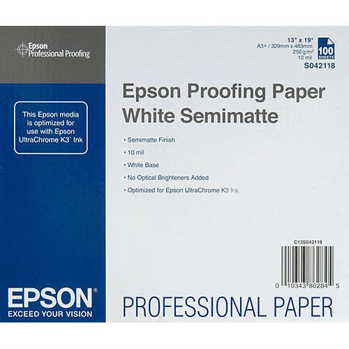 Epson S042118 Proofing Paper Blanc Semimatte A3+ 100 Feuilles